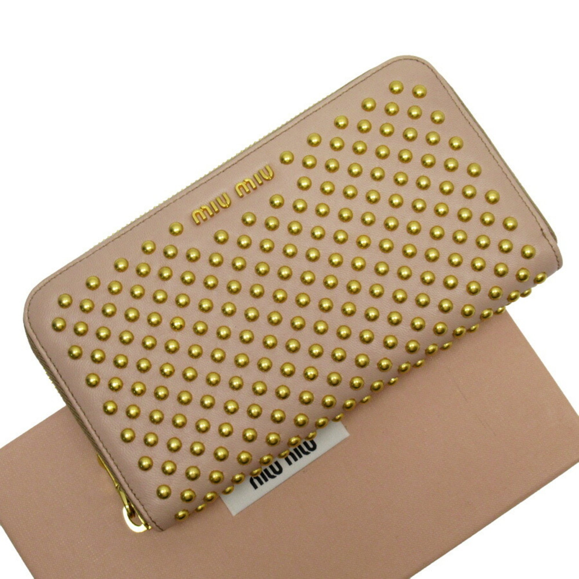 Miu Miu Miu Round Purse Pink Gold Leather Studs